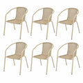 Gartenstuhl 6er Set Stapelstuhl mit Armlehnen PE-Rattan Stahlgestell Beige Schwarz je 55 x 60 x 86 cm