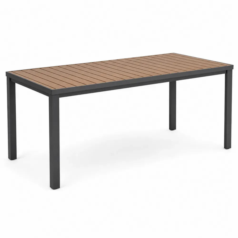 Gartentisch Esstisch rechteckig HDPE-Lamellen Aluminiumgestell Braun Schwarz 180 x 90 x 75 cm