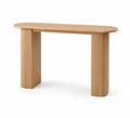 Konsolentisch Flurtisch 120 x 35 x 78 cm aus MDF mit Eichenholzfurnier abgerundete Rechteckform Naturfarben mit geriffelten Säulenbeinen