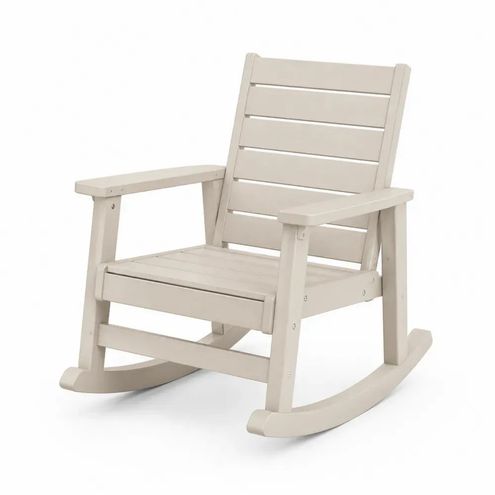 Adirondack Garten Schaukelstuhl mit Armlehnen und gebogenen Kufen 76 x 92 x 99 cm HDPE Beige