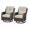 Gartensessel 2er Set drehbar mit Armlehnen runder Stahlbasis PE Rattan Polyester Braungrau Beige Schwarz 78 x 84 x 95 cm