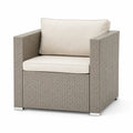 Gartensessel Loungesessel mit Armlehnen rechteckig PE Rattan Stahl Polyester Sandgrau Creme Silberfarben 88 x 82 x 72 cm