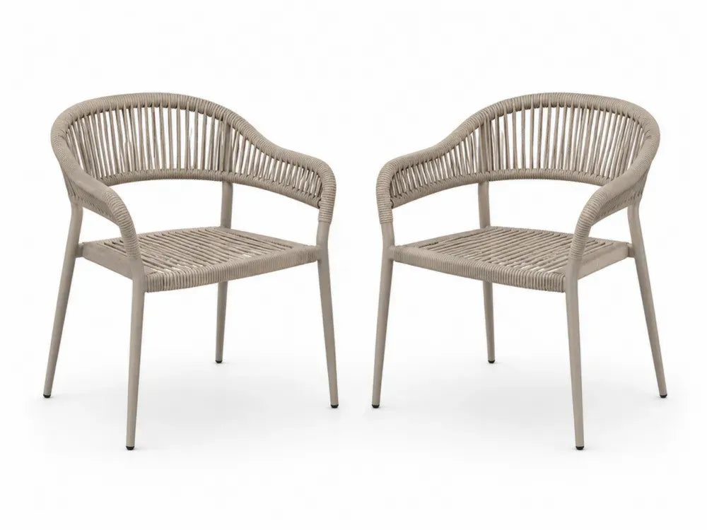Gartenstühle 2er Set mit Armlehnen gerundeter Rückenlehne rechteckiger Sitzfläche Aluminium Polyesterseil Taupe Schwarz 61 x 62 x 78 cm