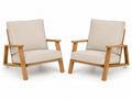 2er Set Gartensessel Loungesessel mit Armlehnen aus massivem Akazienholz und Polyesterkissen Naturfarben Beige 72 x 78 x 74 cm