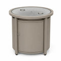 Gartentisch Beistelltisch Ø 75 x 70 cm aus pulverbeschichtetem Aluminium gehärtetem Strukturglas und Edelstahl rund Taupe Transparent Silberfarben mit Stauraum