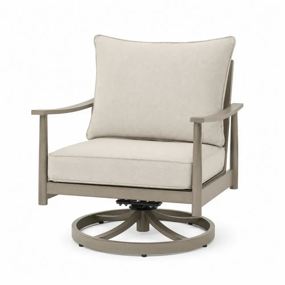 Gartensessel drehbar mit Armlehnen und Polstern Aluminium Stahl Polyester Taupe Beige Schwarz 78 x 78 x 88 cm