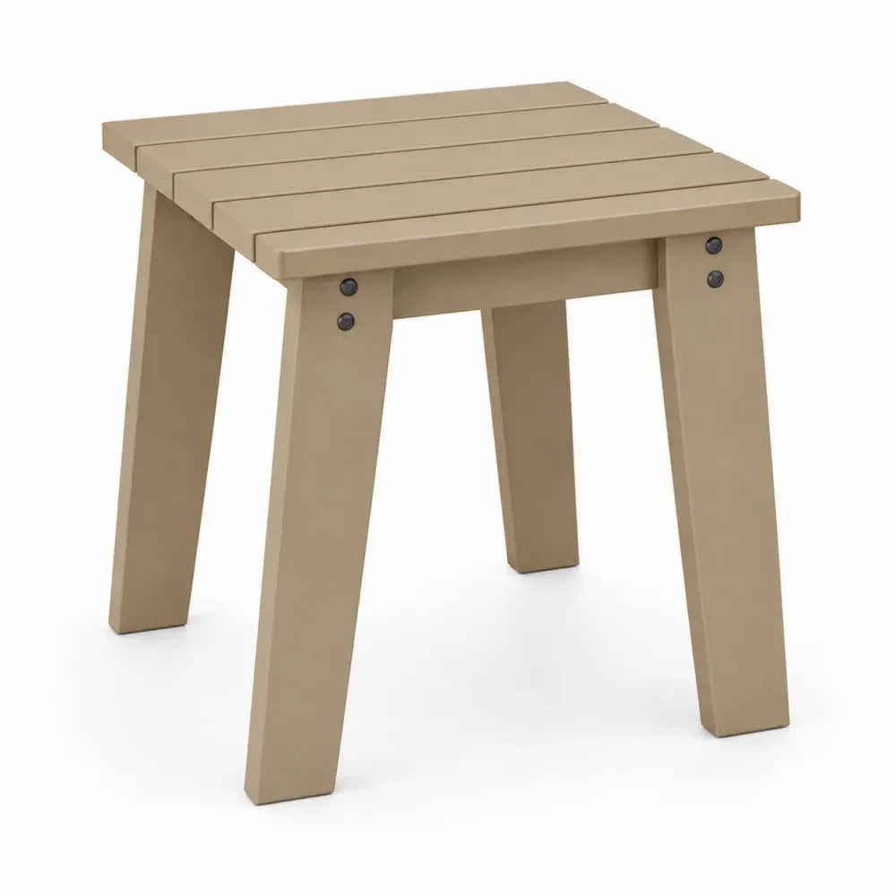 Garten Beistelltisch 45 x 45 x 45 cm aus HDPE Kunststofflamellen quadratisch Taupebeige Schwarz mit ausgestellten Beinen