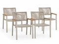 Gartenstuhl 4er Set stapelbar mit Armlehnen rechteckiger Sitzfläche Aluminium Polyesterseil Akazien-Massivholz Beige Taupe Braun 58 x 62 x 86 cm