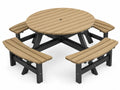 Picknicktisch Gartensitzgruppe rund mit 4 Bänken HDPE Lamellenoptik pulverbeschichteter Stahl Braun Schwarz 210 x 210 x 72 cm